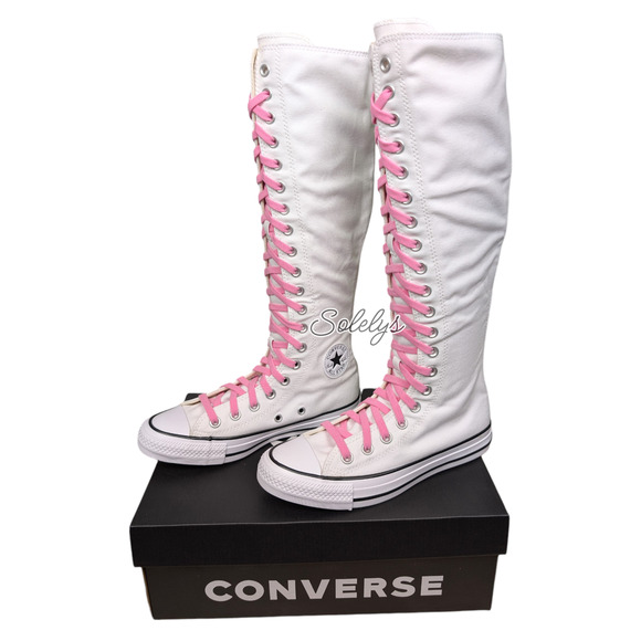 Converse CTAS XXHI Womens 6 White Pink Black Canvas Knee High Sneaker Boot NEW - Picture 4 of 10